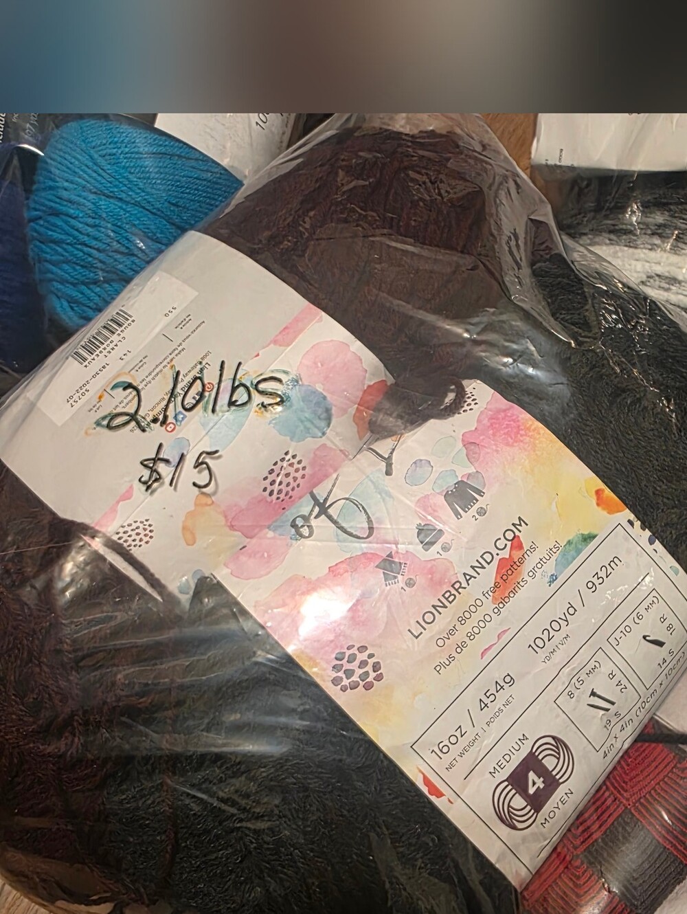 Lion Brand BUNDLE 2 Black 1 Burgandy YARN